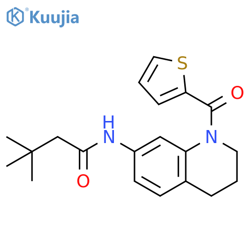 3,3-dimethyl-N-1-(thiophene-2-carbonyl)-1,2,3,4-tetrahydroquinolin-7-ylbutanamide structure