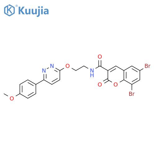 6,8-dibromo-N-(2-{6-(4-methoxyphenyl)pyridazin-3-yloxy}ethyl)-2-oxo-2H-chromene-3-carboxamide structure