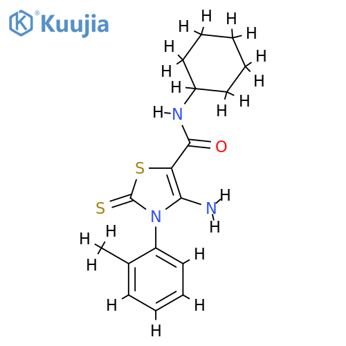 4-amino-N-cyclohexyl-3-(2-methylphenyl)-2-sulfanylidene-2,3-dihydro-1,3-thiazole-5-carboxamide structure