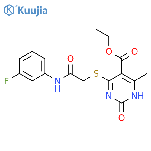 ethyl 4-[2-(3-fluoroanilino)-2-oxoethyl]sulfanyl-6-methyl-2-oxo-1H-pyrimidine-5-carboxylate structure