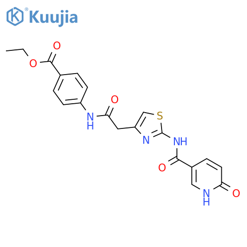 ethyl 4-{2-2-(6-oxo-1,6-dihydropyridine-3-amido)-1,3-thiazol-4-ylacetamido}benzoate structure