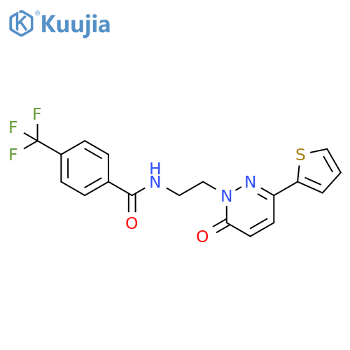 N-{2-6-oxo-3-(thiophen-2-yl)-1,6-dihydropyridazin-1-ylethyl}-4-(trifluoromethyl)benzamide structure