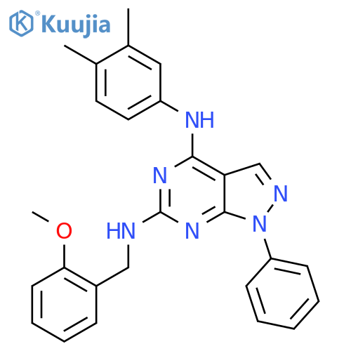 N4-(3,4-dimethylphenyl)-N6-(2-methoxyphenyl)methyl-1-phenyl-1H-pyrazolo3,4-dpyrimidine-4,6-diamine structure
