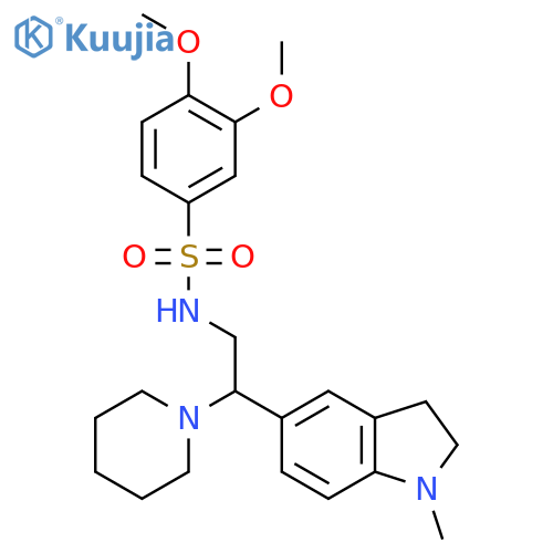3,4-dimethoxy-N-2-(1-methyl-2,3-dihydro-1H-indol-5-yl)-2-(piperidin-1-yl)ethylbenzene-1-sulfonamide structure