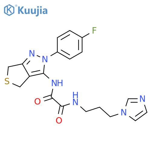 N-2-(4-fluorophenyl)-2H,4H,6H-thieno3,4-cpyrazol-3-yl-N'-3-(1H-imidazol-1-yl)propylethanediamide structure