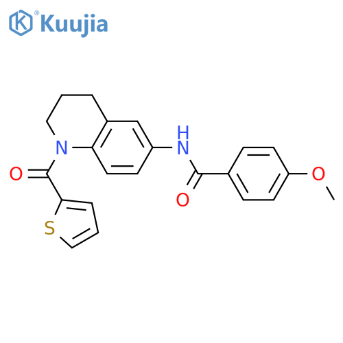 4-methoxy-N-1-(thiophene-2-carbonyl)-1,2,3,4-tetrahydroquinolin-6-ylbenzamide structure