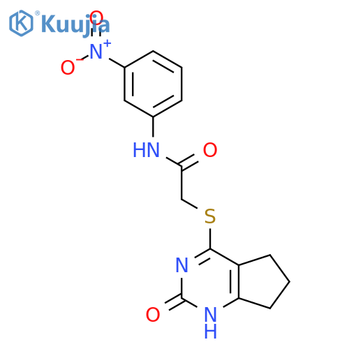 N-(3-nitrophenyl)-2-({2-oxo-1H,2H,5H,6H,7H-cyclopentadpyrimidin-4-yl}sulfanyl)acetamide structure
