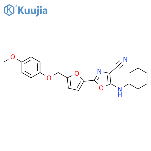 5-(cyclohexylamino)-2-{5-(4-methoxyphenoxy)methylfuran-2-yl}-1,3-oxazole-4-carbonitrile structure