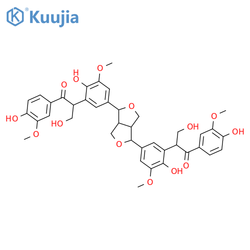 2,2'-[(Tetrahydro-1H,3H-furo[3,4-c]furan-1,4-diyl)bis(6-hydroxy-5-methoxy-3,1-phenylene)]bis[3-hydroxy-1-(4-hydroxy-3-methoxyphenyl)-1-propanone] structure