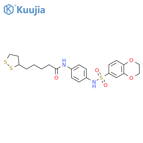 N-[4-(2,3-dihydro-1,4-benzodioxine-6-sulfonamido)phenyl]-5-(1,2-dithiolan-3-yl)pentanamide structure
