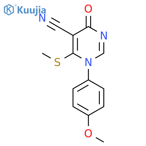 1-(4-methoxyphenyl)-6-(methylsulfanyl)-4-oxo-1,4-dihydropyrimidine-5-carbonitrile structure