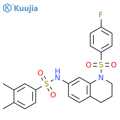 N-1-(4-fluorobenzenesulfonyl)-1,2,3,4-tetrahydroquinolin-7-yl-3,4-dimethylbenzene-1-sulfonamide structure