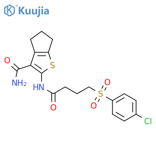 2-4-(4-chlorobenzenesulfonyl)butanamido-4H,5H,6H-cyclopentabthiophene-3-carboxamide structure