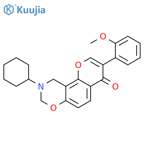 9-cyclohexyl-3-(2-methoxyphenyl)-4H,8H,9H,10H-chromeno8,7-e1,3oxazin-4-one structure