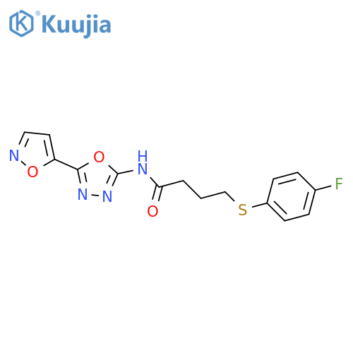 4-(4-fluorophenyl)sulfanyl-N-5-(1,2-oxazol-5-yl)-1,3,4-oxadiazol-2-ylbutanamide structure