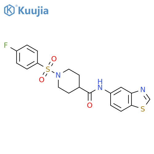 N-(1,3-benzothiazol-5-yl)-1-(4-fluorobenzenesulfonyl)piperidine-4-carboxamide structure
