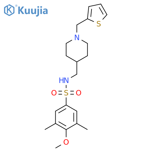 4-methoxy-3,5-dimethyl-N-({1-(thiophen-2-yl)methylpiperidin-4-yl}methyl)benzene-1-sulfonamide structure