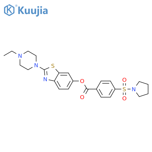 2-(4-ethylpiperazin-1-yl)-1,3-benzothiazol-6-yl 4-(pyrrolidine-1-sulfonyl)benzoate structure