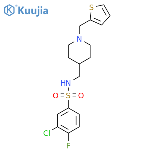 3-chloro-4-fluoro-N-({1-(thiophen-2-yl)methylpiperidin-4-yl}methyl)benzene-1-sulfonamide structure