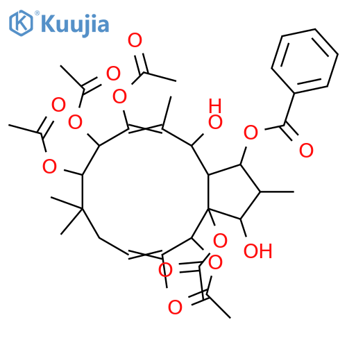 6,12-Jatrophadiene-1,3,5,7,8,9,14,15-octol; (1α,2β,3β,5β,6E,8β,9β,12E,14α,15β)-form, 3-Benzoyl, 7,8,9,14,15-penta-Ac structure