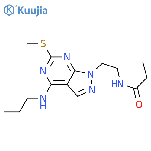N-{2-6-(methylsulfanyl)-4-(propylamino)-1H-pyrazolo3,4-dpyrimidin-1-ylethyl}propanamide structure