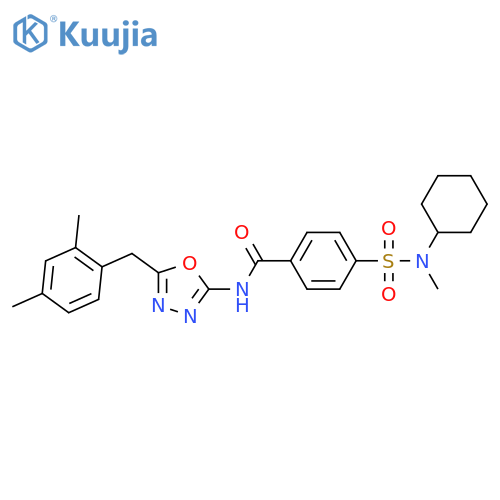 4-cyclohexyl(methyl)sulfamoyl-N-{5-(2,4-dimethylphenyl)methyl-1,3,4-oxadiazol-2-yl}benzamide structure