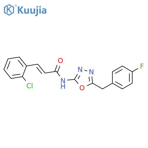 (2E)-3-(2-chlorophenyl)-N-{5-(4-fluorophenyl)methyl-1,3,4-oxadiazol-2-yl}prop-2-enamide structure