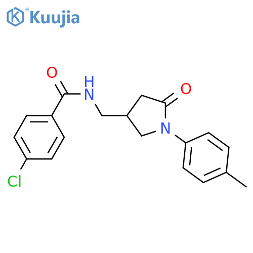 4-chloro-N-{1-(4-methylphenyl)-5-oxopyrrolidin-3-ylmethyl}benzamide structure