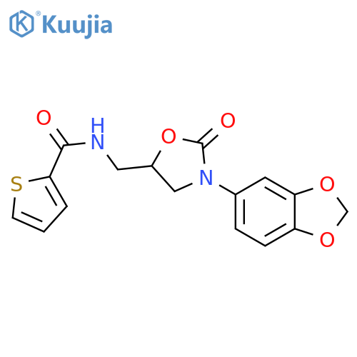 N-{3-(2H-1,3-benzodioxol-5-yl)-2-oxo-1,3-oxazolidin-5-ylmethyl}thiophene-2-carboxamide structure