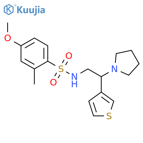 4-methoxy-2-methyl-N-2-(pyrrolidin-1-yl)-2-(thiophen-3-yl)ethylbenzene-1-sulfonamide structure
