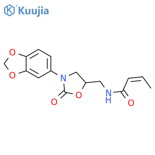 (2Z)-N-{3-(2H-1,3-benzodioxol-5-yl)-2-oxo-1,3-oxazolidin-5-ylmethyl}but-2-enamide structure