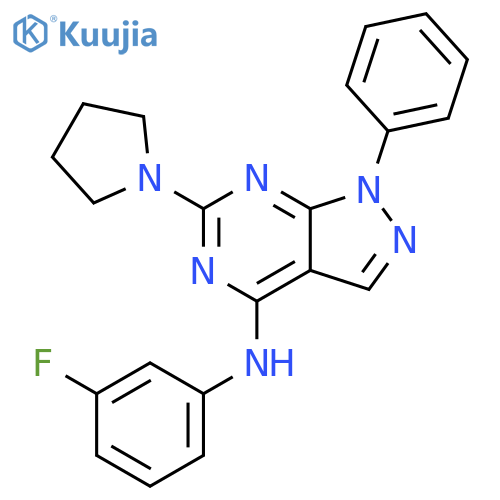 N-(3-fluorophenyl)-1-phenyl-6-(pyrrolidin-1-yl)-1H-pyrazolo3,4-dpyrimidin-4-amine structure