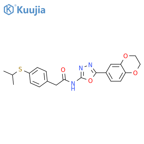N-5-(2,3-dihydro-1,4-benzodioxin-6-yl)-1,3,4-oxadiazol-2-yl-2-4-(propan-2-ylsulfanyl)phenylacetamide structure