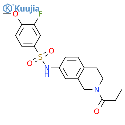 3-fluoro-4-methoxy-N-(2-propanoyl-1,2,3,4-tetrahydroisoquinolin-7-yl)benzene-1-sulfonamide structure