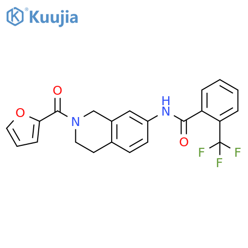 N-2-(furan-2-carbonyl)-1,2,3,4-tetrahydroisoquinolin-7-yl-2-(trifluoromethyl)benzamide structure