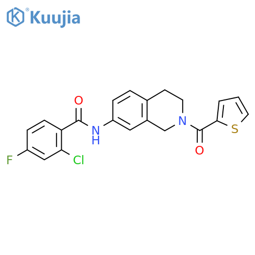 2-chloro-4-fluoro-N-2-(thiophene-2-carbonyl)-1,2,3,4-tetrahydroisoquinolin-7-ylbenzamide structure