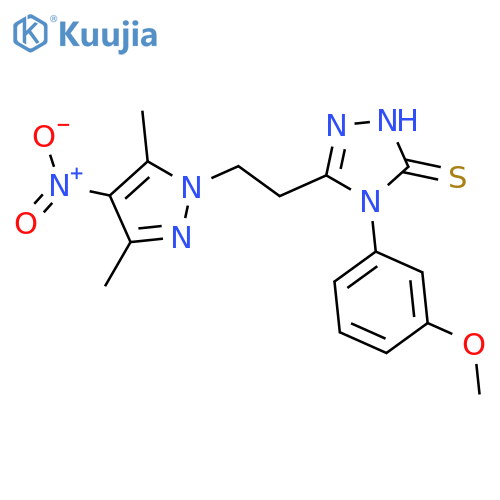 3H-1,2,4-Triazole-3-thione,  5-[2-(3,5-dimethyl-4-nitro-1H-pyrazol-1-yl)ethyl]-2,4-dihydro-4-(3-methoxyphenyl)- structure