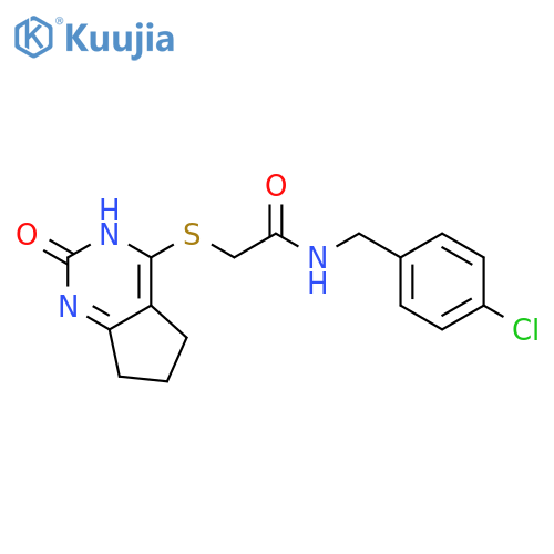 N-(4-chlorophenyl)methyl-2-({2-oxo-1H,2H,5H,6H,7H-cyclopentadpyrimidin-4-yl}sulfanyl)acetamide structure