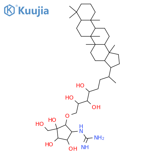 32,33,34,35-Bacteriohopanetetrol; (17β,21βH,22ξ,29ξ,30ξ,33ξ,34ξ)-form, 35-O-[5R-Guanidino-2S,3S,4R-trihydroxy-2-(hydroxymethyl)-1S-cyclopentyl] ether structure