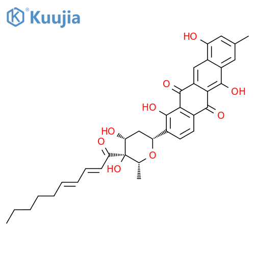 2-[4-(2,4-Decadienoyl)-2,6-dideoxy-beta-D-arabino-hexopyranosyl]-1,6,10-trihydroxy-8-methyl-5,12-naphthacenedione structure